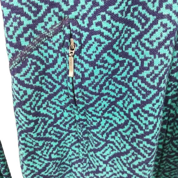 Ibex 100% Merino Wool Zip Up Mock Neck Sweater Size XS Blue Geometric Juliet - Picture 8 of 16